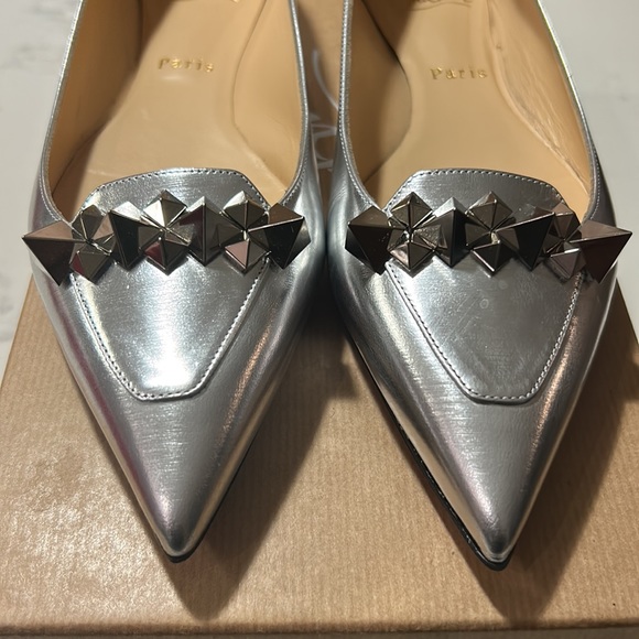Silver Christian Louboutin Spiked Flats - Picture 7 of 10